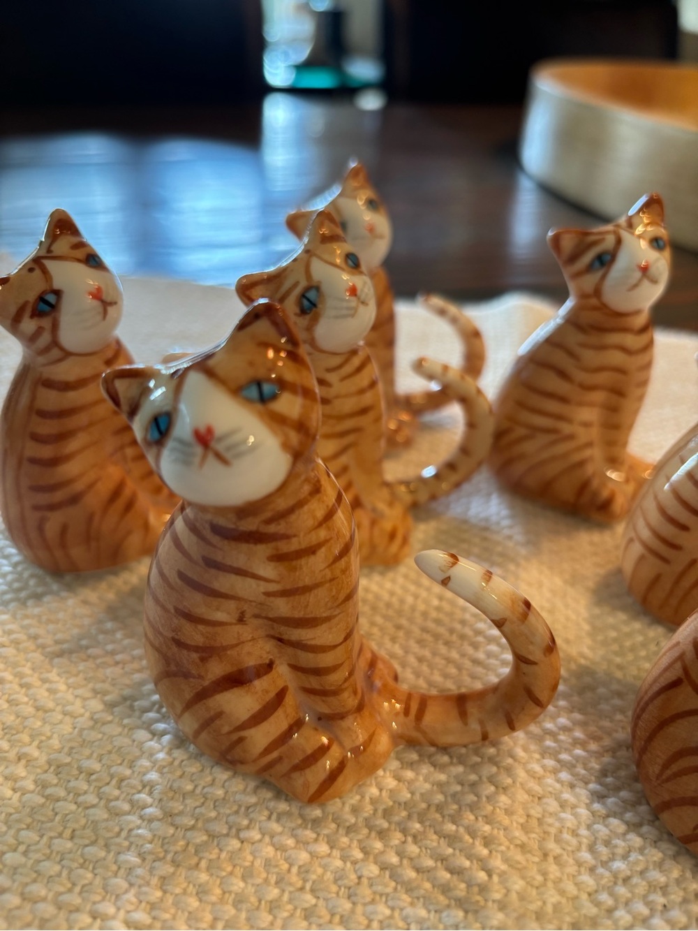 Vintage 1980’s Ceramic Tabby Cat Napkin Rings Figurine - Orange
